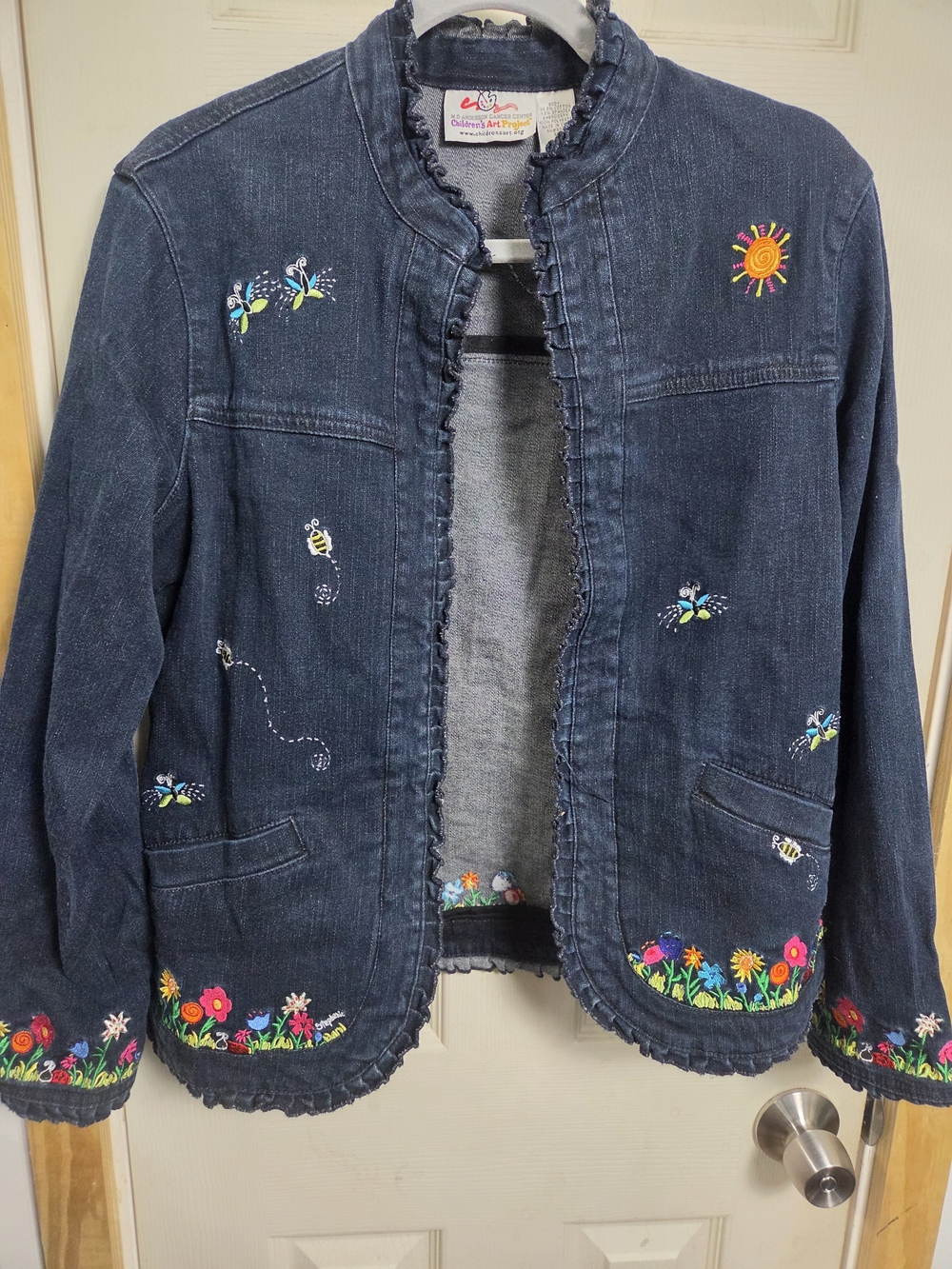 Vintage M.D. Anderson Cancer Denim Embroidered Blue Jean Jacket #0412